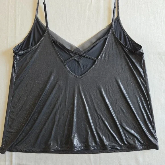 Victorias Secret Metallic Mesh V‎ Neck Cami Tank Top Womens L Silver Glamorous - Picture 8 of 11